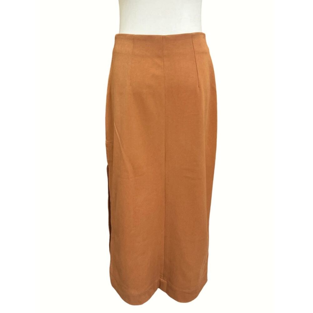 HAIGHT. Midi Straight Skirt Side Slit Sz XS Tan Orange Preppy - Picture 2 of 6